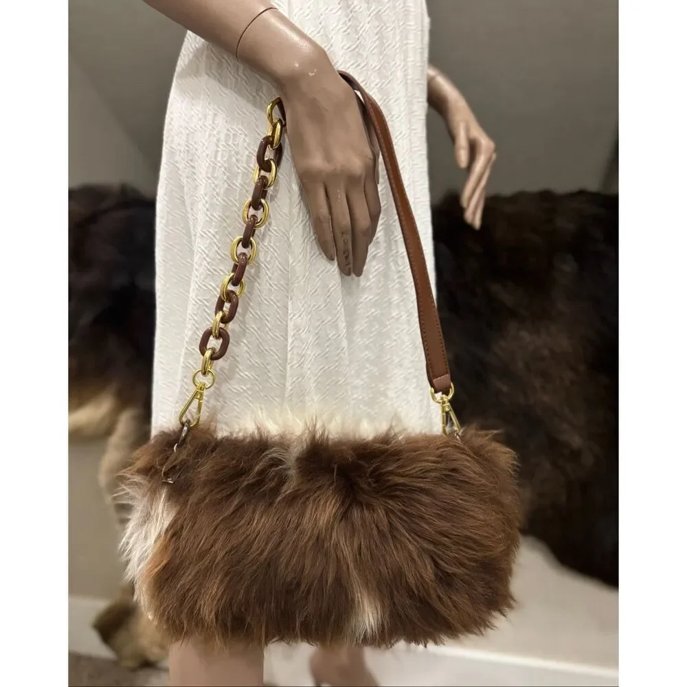 Handmade Real Natural Shearling Leather Barrel Bag/Shoulder Bag/Crossbody